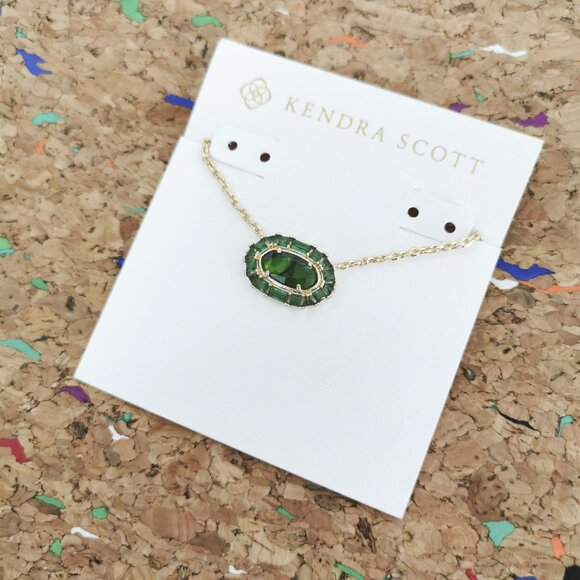 Kendra Scott Jewelry - Kendra Scott Elisa Crystal Frame Gold Kelly Green Short Necklace accessories